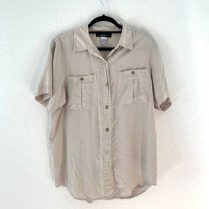Orvis Women's Beige Silk Outdoors Short Sleeve Button up Shirt